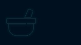 Glowing neon line Mortar and pestle icon isolated on black background. 4K Video motion graphic animation .
