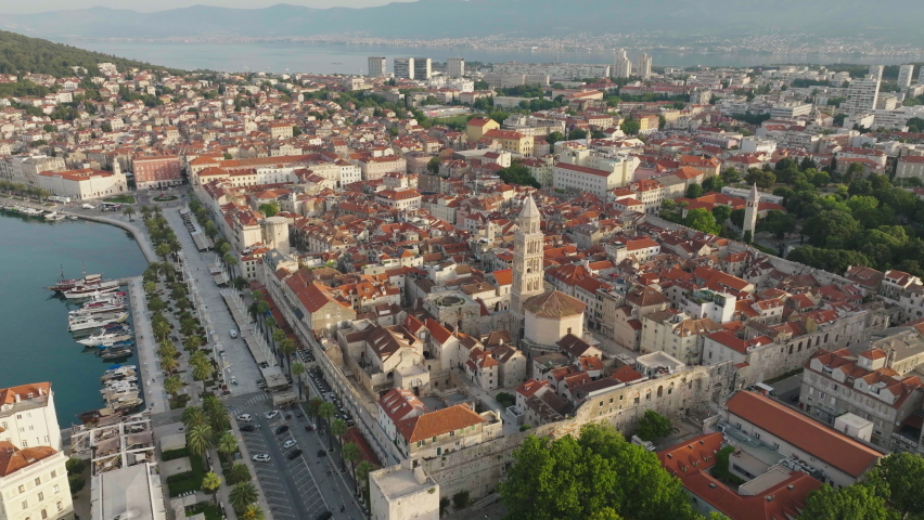 AERIAL Shot of the city of Split in Croatia, Europe Royalty-Free Stock Footage #1094130875