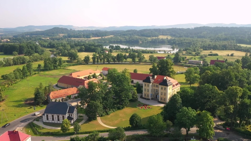 Beautiful architecture of the Lomnica Palace in Lower Silesia. Poland