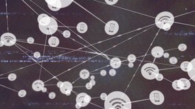 Animation of glitch effect over network of digital icons against grey background. Global networking and business technology concept - Powered by Shutterstock - Get 15% off with code: PIKWIZARD15