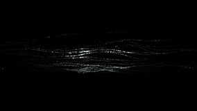 4k 60 fps. Dots wave. Abstract background. Neon light. Particle effects. Isolated on black backdrop. Motion design. Seamless loop. Big data concept. Monochrome