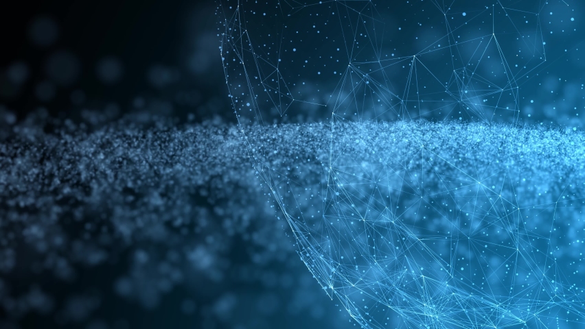 Digital 3d cyber sphere on artistic science background with blurry dots motion graphic animation.