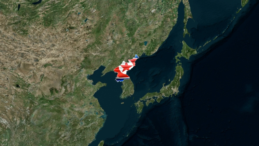 Map North Korea with flag, geography of North Korea 3D rendering Royalty-Free Stock Footage #1094143535