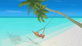 Seascape video background with a girl riding a swing