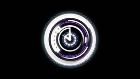 Animation of scope scanning with clock over black background. global connections, data processing and digital interface concept digitally generated video. - Powered by Shutterstock - Get 15% off with code: PIKWIZARD15