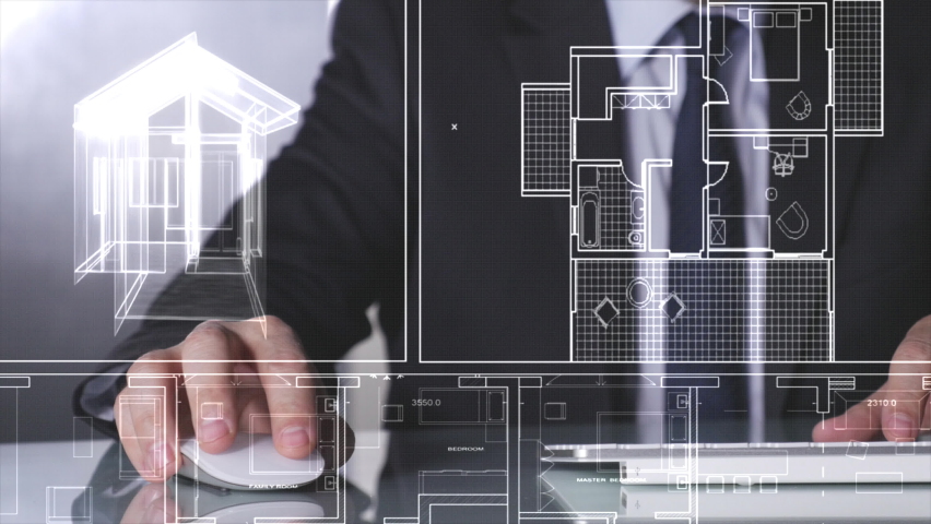 Architect Drawing Buildings in office