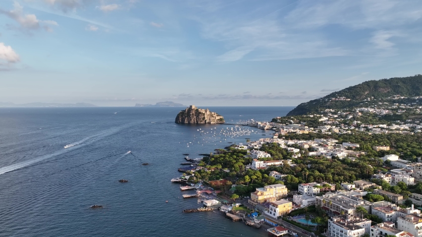 the Aragonese Castle of Ischia Ponte, Island of Ischia. Italy.
Spectacular shooting with drone in the background of Capri. Royalty-Free Stock Footage #1094159551