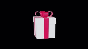 Gift box on a transparent background. White gift box with red ribbon and bow. Looped animation of rotation and the appearance of a gift. You can place footage on any background. 4k quality with alpha  - Powered by Shutterstock - Get 15% off with code: PIKWIZARD15