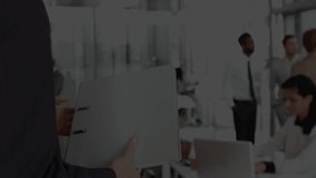 Animation of financial data processing over caucasian businesswoman in office. global business, finances and data processing concept digitally generated video. - Powered by Shutterstock - Get 15% off with code: PIKWIZARD15