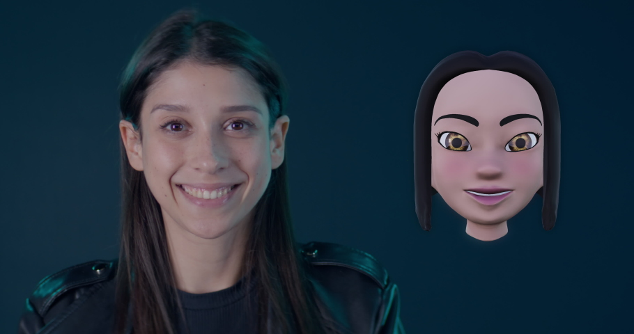 Metaverse 3d emoji avatar mimics facial expressions of young attractive female  Royalty-Free Stock Footage #1094168099