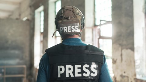 Back View Male War Press Correspondent Stock Footage Video (100% ...