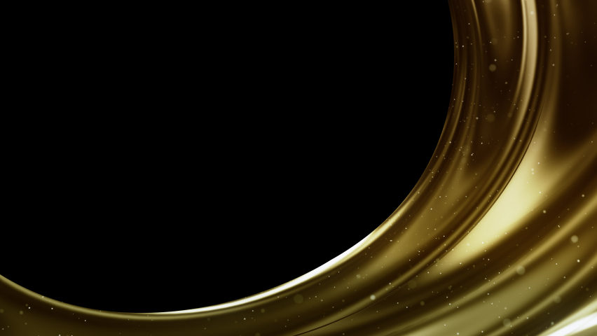 Beautiful luxury abstract golden glossy curve fabric. shiny reflect sparkling with magical particle glittering and flowing. for Oscar award ceremony event. Loopable. Isolated Alpha Channel. LED.4K Royalty-Free Stock Footage #1094202155