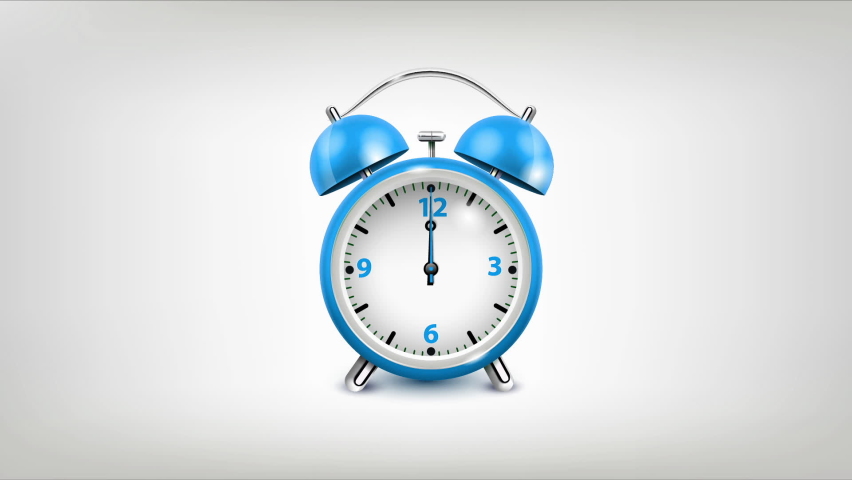 Vintage Blue Alarm Clock 09.00 with minimal animation interface. Modern flat design with animation on white background. High-quality video