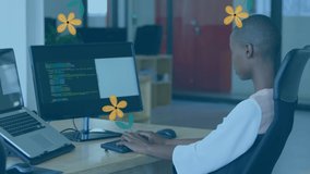 Animation of flowers over diverse business people in office. Global business and digital interface concept digitally generated video. - Powered by Shutterstock - Get 15% off with code: PIKWIZARD15