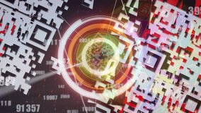 Animation of scope scanning with qr code and data processing over globe with icons. Global technology, computing and digital interface concept digitally generated video. - Powered by Shutterstock - Get 15% off with code: PIKWIZARD15