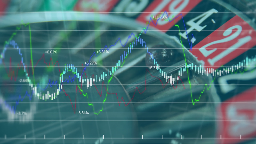 Animation of statistics and data processing over a turning roulette wheel. Coronavirus Covid-19 pandemic chance and luck concept digital composite - Powered by Shutterstock - Get 15% off with code: PIKWIZARD15