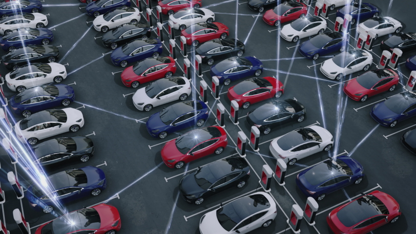 
Parking lot With Electric Charging Stations For Driverless Vehicles. Holographic Animated Connections. IOT. Aerial View of New Modern EV Self Driving Cars with Holographic Animated Connections.  Royalty-Free Stock Footage #1094207171