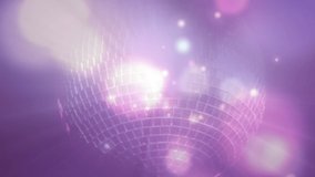 Animation of glowing purple disco ball with multiple shimmering spots of light moving in hypnotic motion on purple background. Entertainment, colour and movement concept digitally generated image. - Powered by Shutterstock - Get 15% off with code: PIKWIZARD15