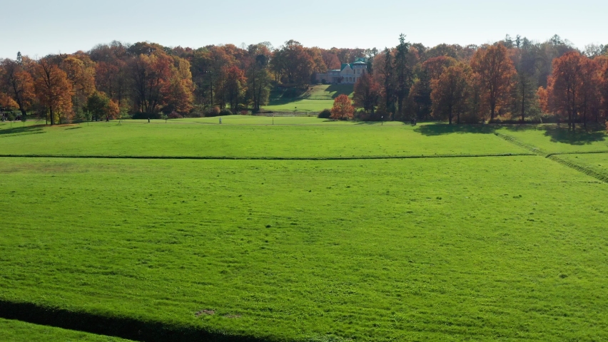 Peterhof, Alexandria Park in autumn. Aerial view.