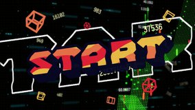 Animation of start text over shapes and data processing on black background. Social media, technology and digital interface concept digitally generated video. - Powered by Shutterstock - Get 15% off with code: PIKWIZARD15