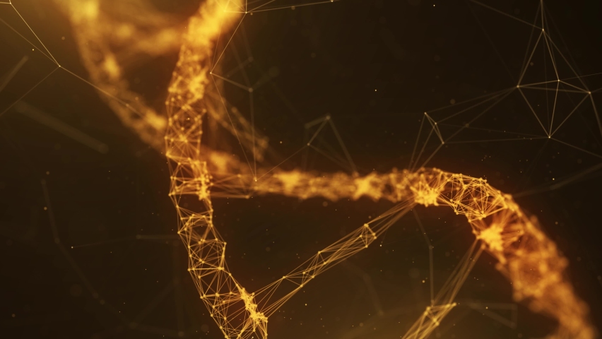Abstract dna plexus particles Background. Gold dna on dark background. 3D rendering. | Shutterstock HD Video #1094230619
