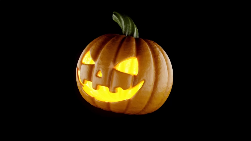Halloween yellow pumpkin with flashing eyes 3d rendered loop animation. 3D Illustration