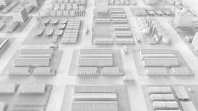 3d rendering white industry model or smart industrial estate park with infrastructure development 4k footage