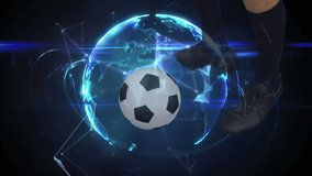 Animation of globe and football over caucasian male soccer player. Global sport and digital interface concept digitally generated video. - Powered by Shutterstock - Get 15% off with code: PIKWIZARD15