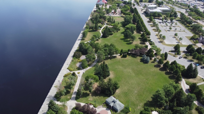 4k Drone river city scape north quebec
