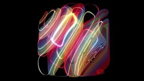 3d render video animation with surreal plasma cube deformation process based on curve wavy parallel round glowing laser lines on surface in rainbow gradient color on black background - Powered by Shutterstock - Get 15% off with code: PIKWIZARD15