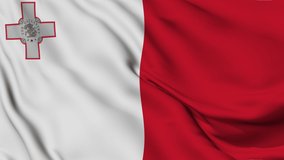 Flag of Malta, National flag of Malta, Waving flag of Malta, 4k render seamless animation.