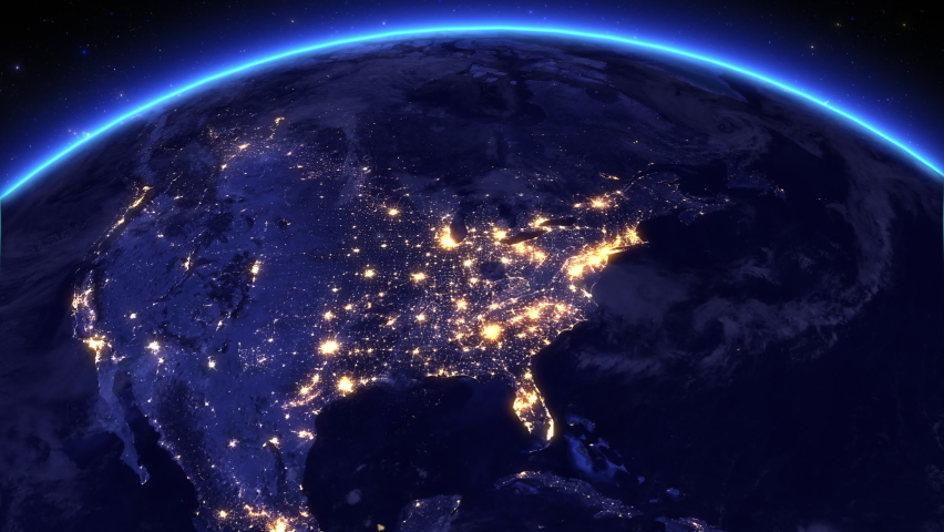 Blackout in North America. Huge Outage Hits United States, Canada and Mexico Area. Power Outage Turning Lights Off. International Earth Event. Rotating Earth.
 Royalty-Free Stock Footage #1094270065