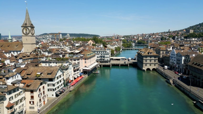 Panoramic wide angle view over the city center of Zurich Switzerland - travel photography