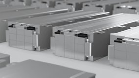 Electric vehicle lithium ion rechargeable battery module inside metal enclosure packed for car, new solid li-ion cell pack manufacturing for transportation energy storage industry 3D rendering - Powered by Shutterstock - Get 15% off with code: PIKWIZARD15