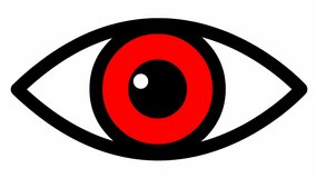 Animated red eye close. blinks an eye. Linear icon. Looped video. Vector illustration on white background.