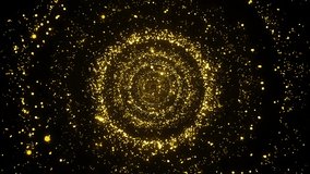 Outer Space sci-fi background. Gold and blue spiral galaxy stars and particles. Looping, HD motion background animation.