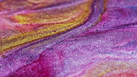 Abstract painting. Acrylic magic. Creative art. Purple pink liquid glitter blend Stockvideo