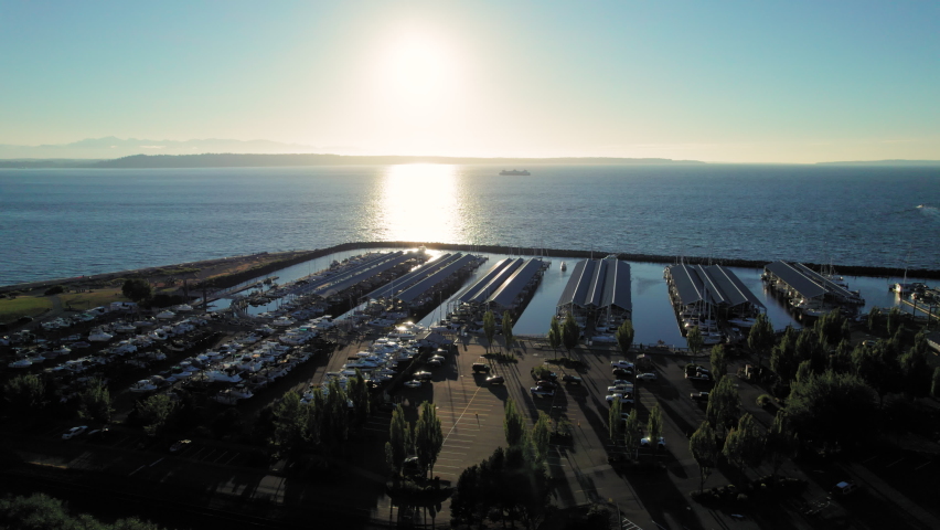 Edmonds Marina Aerial View of Puget Sound with Ferry