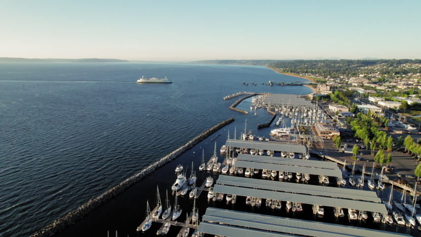 Drone View of Ferry at Edmonds Washington