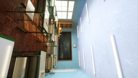 3D Video vertical Animation. Blank blackboard in an empty school classroom. Education concept. - Powered by Shutterstock - Get 15% off with code: PIKWIZARD15