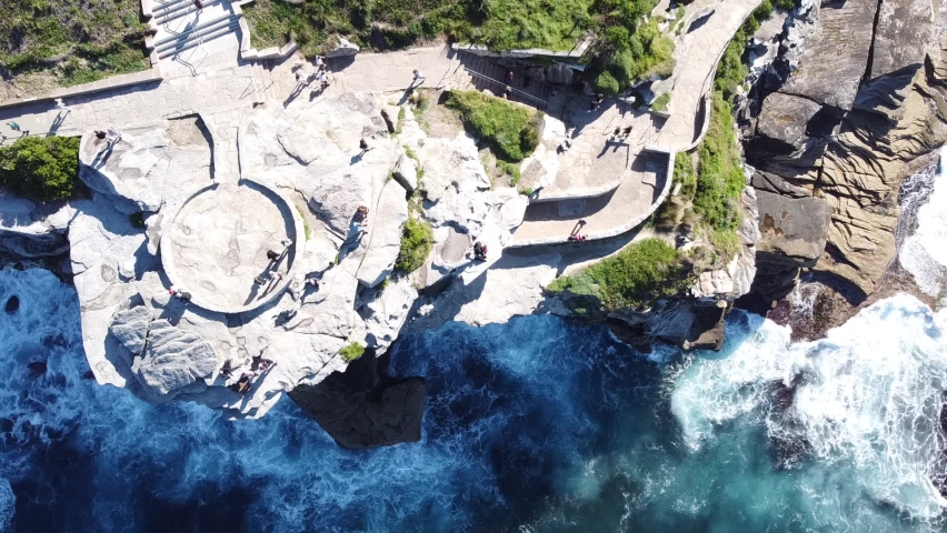 Drone aerial top view of Sydney´s famous coastal walk
