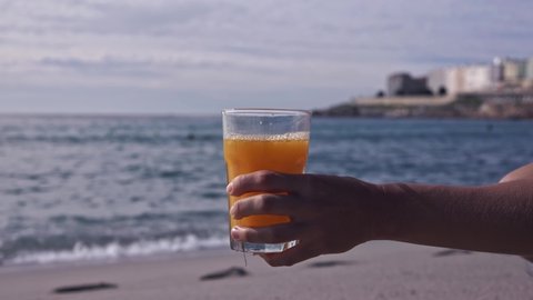 Glass Orange Juice Your Hand On Stock Footage Video (100% Royalty-free