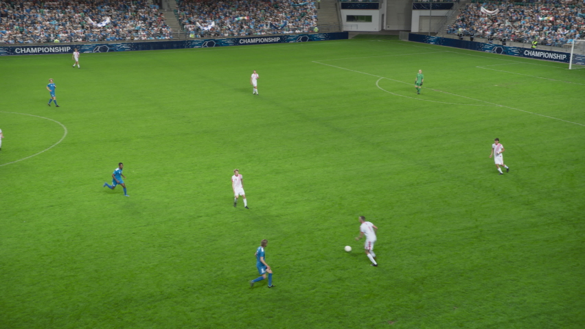Edited Montage of Soccer Championship Match. Professional Teams Attack, Players Play Pass. International Football Tournament Broadcast. Sport Channel Network Television Playback, Screen Content Loop | Shutterstock HD Video #1094344243