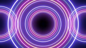 Creative Colorful Glowing Neon Circles Pattern Abstract Motion Background 4K Video Animation Design Shining Dance Floor Led Light Circles or Rings Animation Isolated on Black Background. Neon Texture  - Powered by Shutterstock - Get 15% off with code: PIKWIZARD15