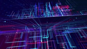 info concept lines and nodes. vj loop hologram abstract background sci fi theme, information blocks, ai construction light grid, neon lines and dots, nodes and lines. Layered complex. 3D Illustration