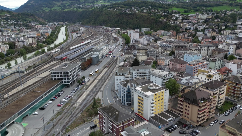 Brig the city in the Valais Alps. In the middle of the city of Brig Glis is the train station