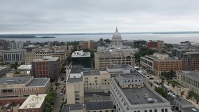 4K Aerial Madison Wisconsin State Capitol Left to Right