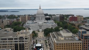 Madison Wisconsin and Capitol Aerial going back long shot