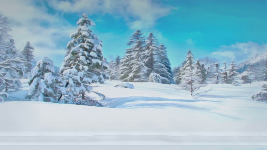 Santa Claus Christmas animation. Funny Santa Claus and elfs riding over the forest in a sleigh with gifts. The concept of Christmas and New Year. Seamless Loop.