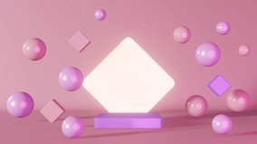 Purple pink neon cube podium glowing stage flying spheres 3d animation loop 4K. Geometric pedestal design geometric composition. Cosmetics product shiny showcase minimal scene presentation background - Powered by Shutterstock - Get 15% off with code: PIKWIZARD15
